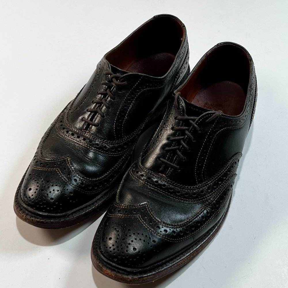 Allen Edmonds McTavish Black 7/5 D Black Leather Wingtip‎ Dress Shoes